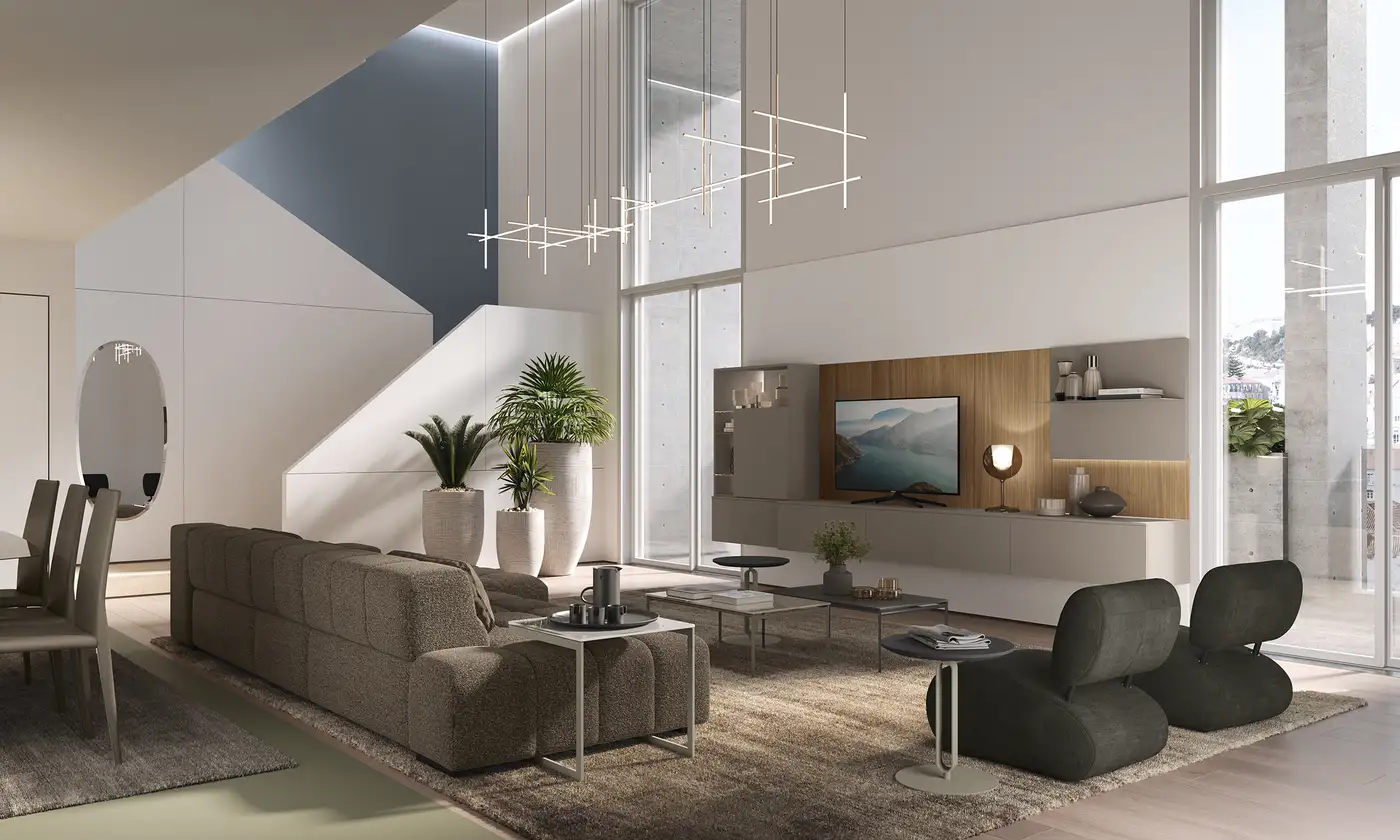 Soggiorno Febal Casa con libreria e soluzioni modulari